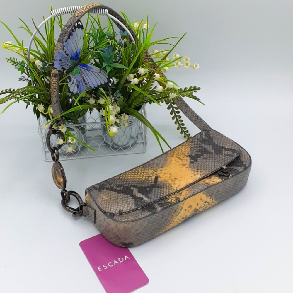 Escada vintage 2000s gray beige and cream snake skin shoulder bag